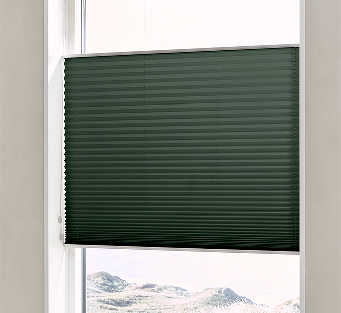 Plisségardin Up and Down m/snoretræk Mosegrøn – Enkeltlag